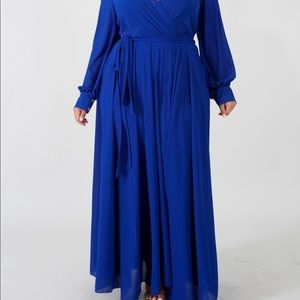 Royal Blue Chiffon Long Sleeve Dress